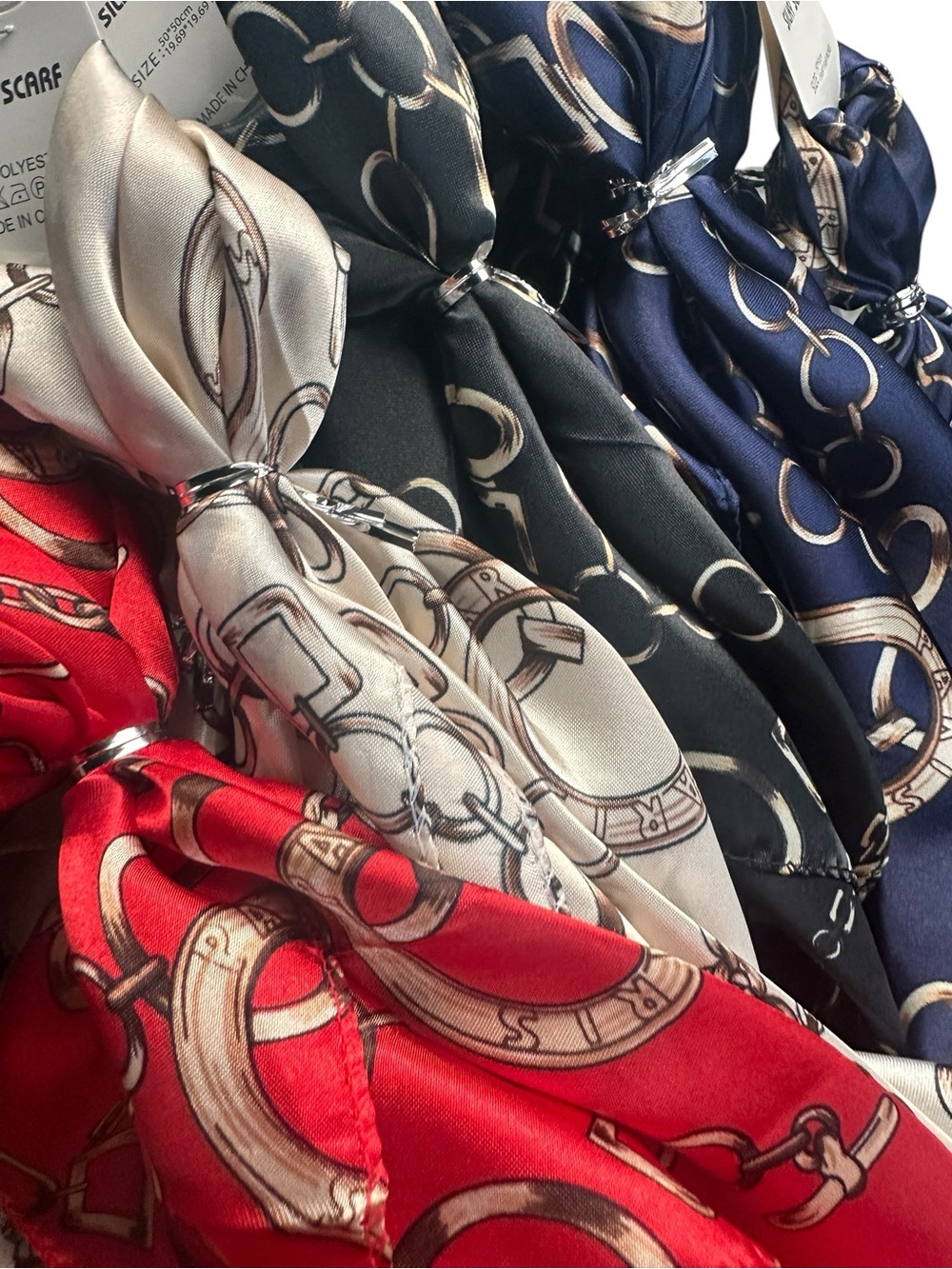 Silk Scarf Pick 1  - Red, Navy, Black & Cream - Picture 2 of 2